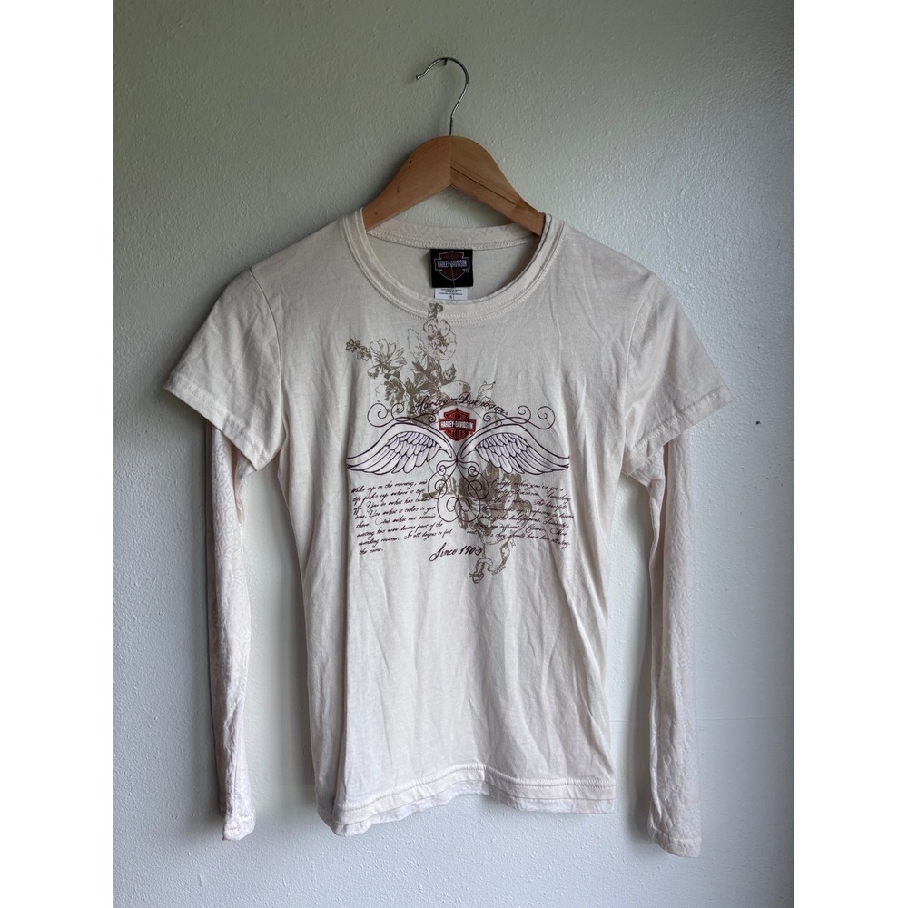 Harley-Davidson Womens Cream 2-fer Layered Graphic Long Sleeve Tee Small New